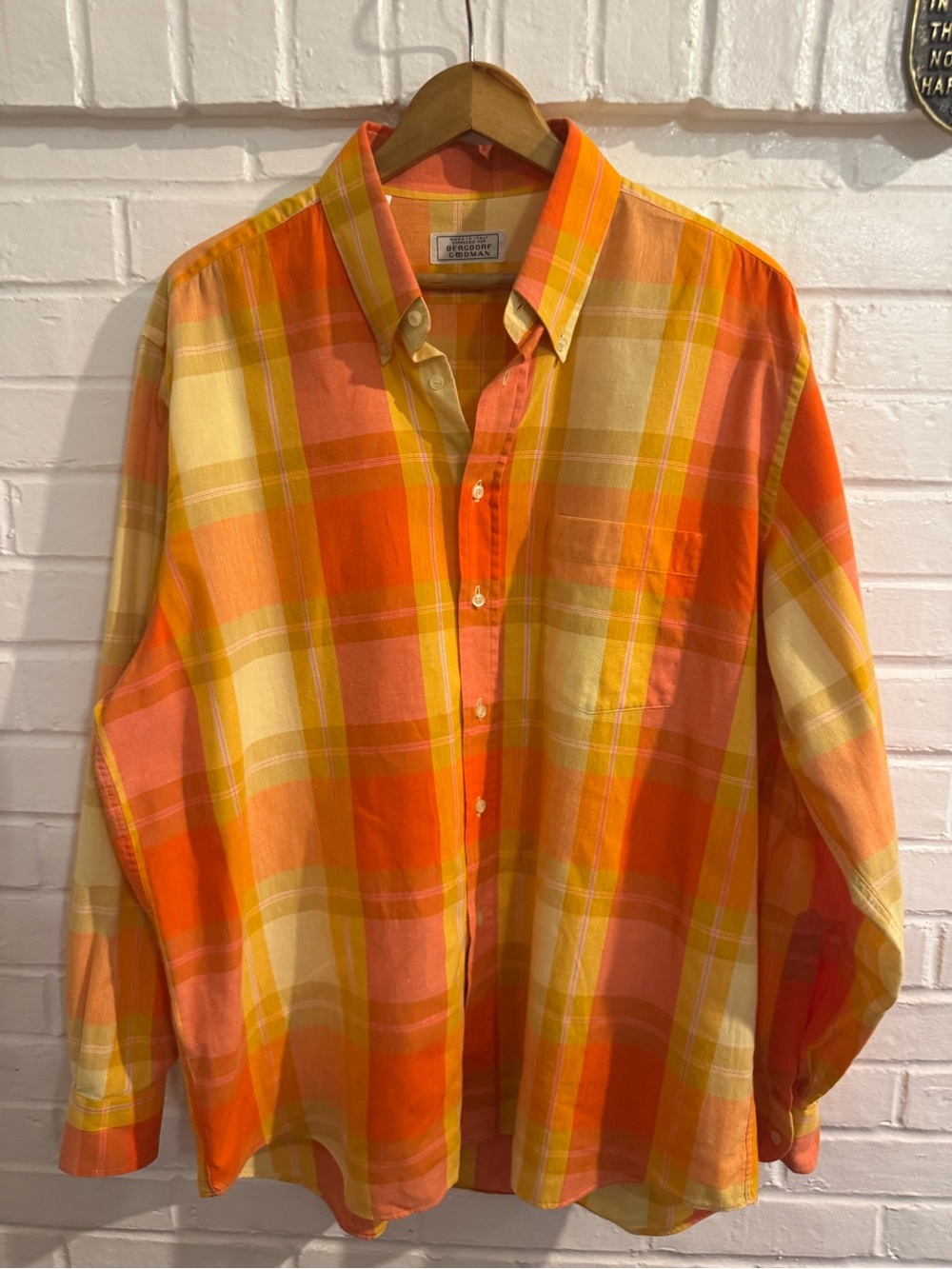 Classic Men's Button-Down Plaid Shirt in Orange and Yellow